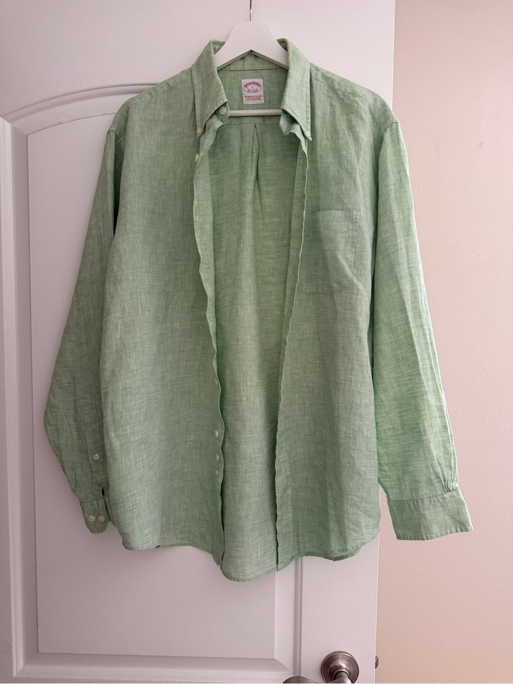 Brooks Brothers Light Green 100%Linen Shirt, size L